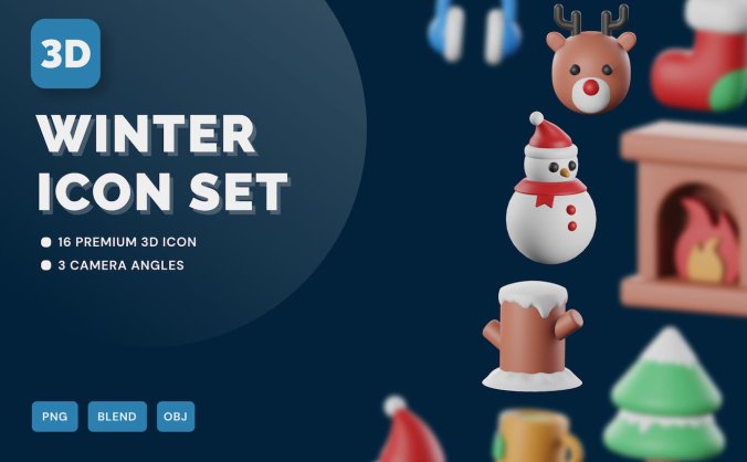 2022年冬季圣诞节3D图标素材包合集