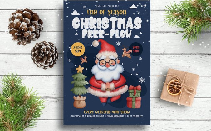 卡通圣诞节活动海报PSD模版