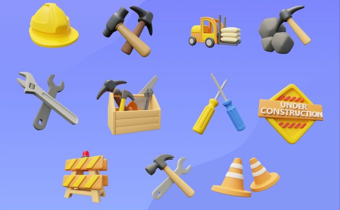 3D建筑工程工地主题模型图标 (PNG,Blend,glft)