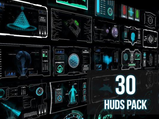 30个科幻酷炫HUD界面素材包 (PNG,PSD)