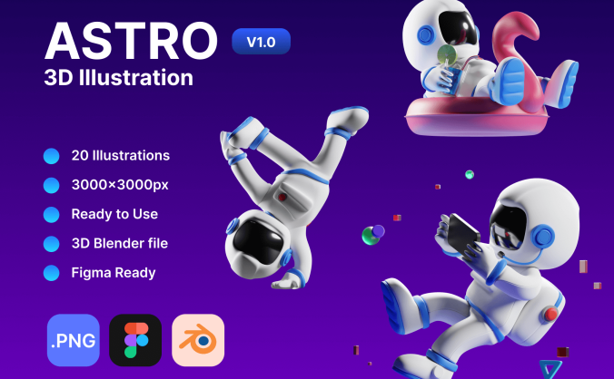 20个宇航员天文主题3D模型素材