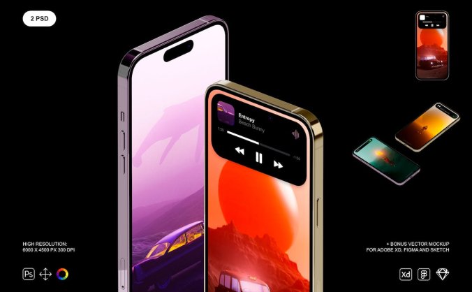 高品质时尚逼真的iPhone 14 Pro样机展示PSD素材