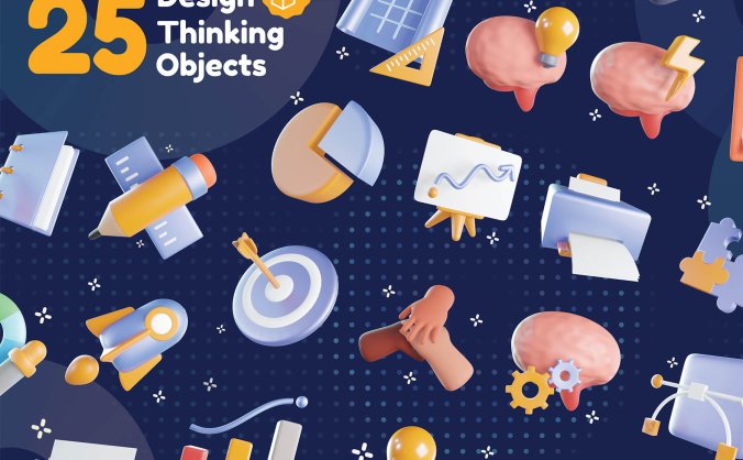 25个设计思维主题3D图标模型