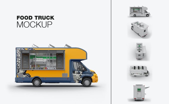 食品餐车卡车外观广告PSD样机素材