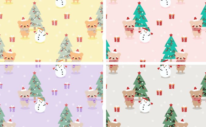 圣诞主题中的可爱熊和雪人背景 (AI,EPS,JPG)