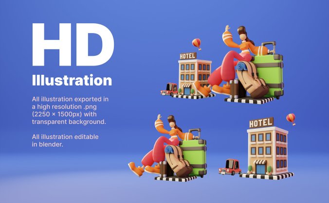 3D卡通旅行插画PNG素材
