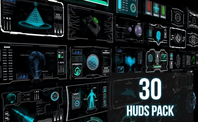 30个科幻酷炫HUD界面素材包 (PNG,PSD)