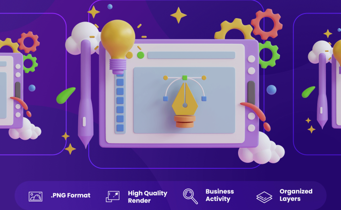 一套紫色Blender创意插画3D模型素材