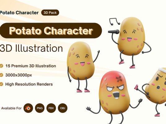 15个土豆角色卡通面部表情3D表情Blender模型