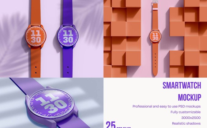 多种款式智能手表屏幕PSD样机