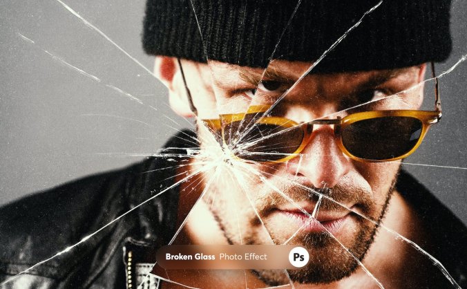 一键生成破碎玻璃照片PSD效果
