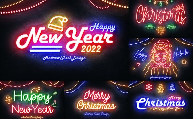 用PS一键生成圣诞霓虹灯文本效果