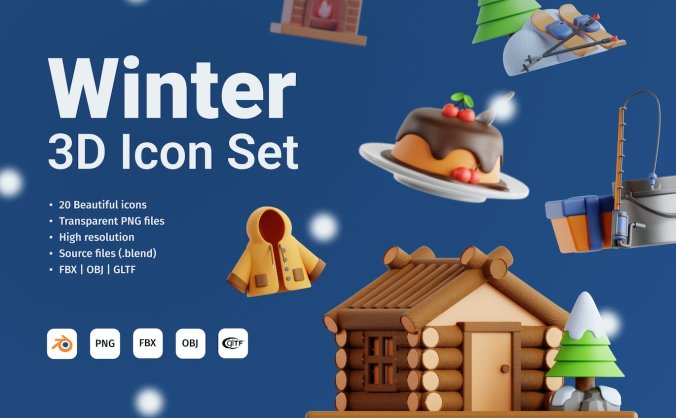 冬季3D主题图标素材包(PNG,Blend)