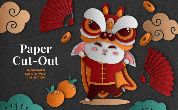 新年圣诞剪纸效果PS图层样式
