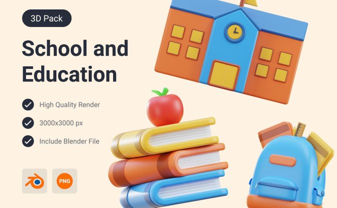 书籍阅读学校教育3D图标模型