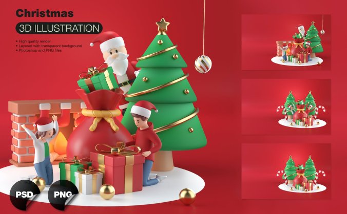 红色圣诞节主题创意PSD图标素材包