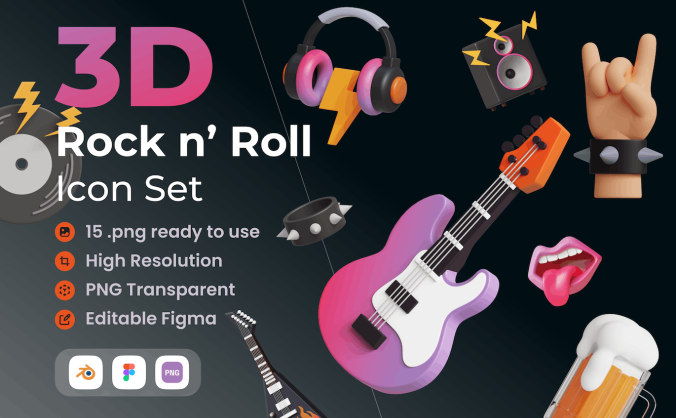 15个摇滚音乐主题3D模型素材(blend)