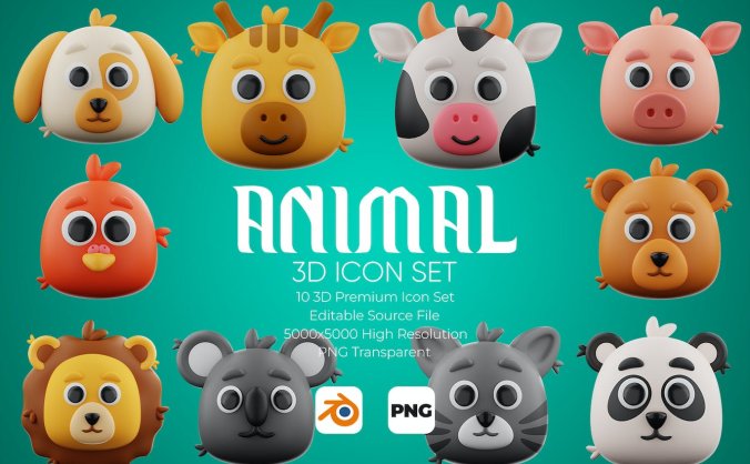 10个超级可爱的动物3D图标模型素材包(Blend)