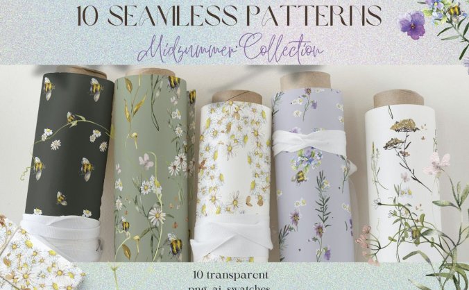 10个盛夏清爽无缝背景图案素材 (AI,PNG)