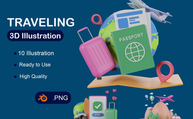 10个旅行旅游相关的3D图标素材包