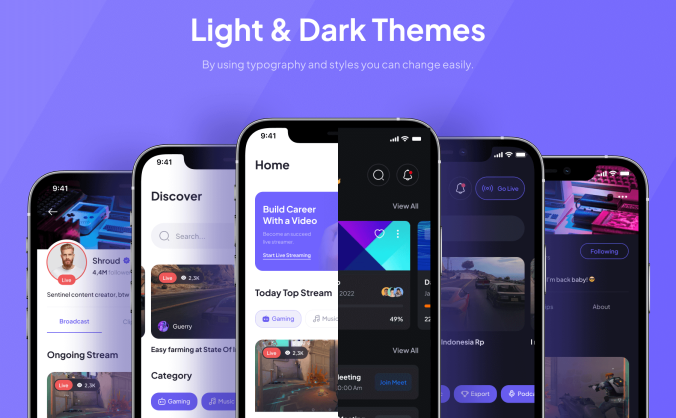70个紫色风格直播主题APP UI KIT素材包