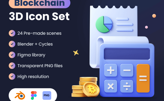 24个设计漂亮的区块链3D图标素材