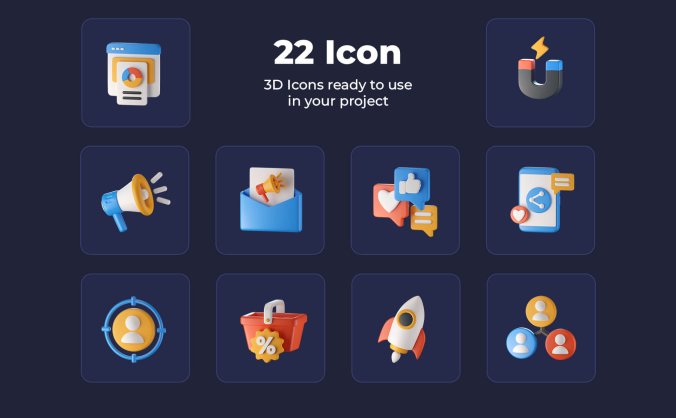 22个风格独特的3D图标素材包(Blender)