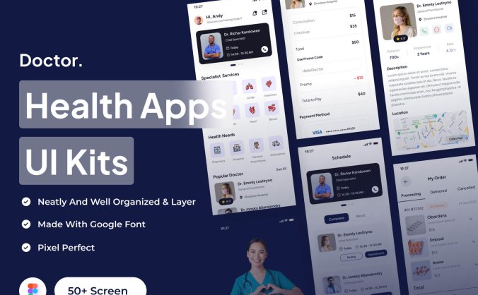 50个设计沉稳的健康主题APP UI Kit界面素材包（Figma）