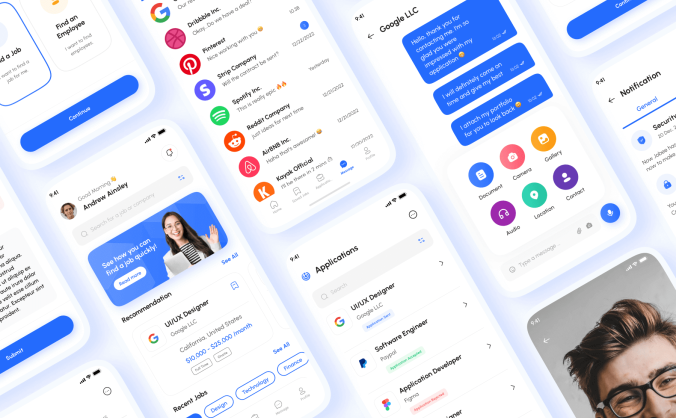 200多个简洁大气蓝色工作求职主题APP UI界面素材包