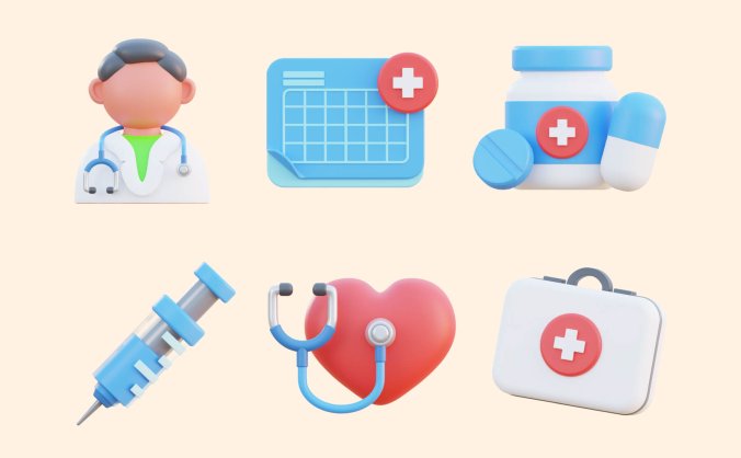 12个具有3种不同颜色的医疗医生救护主题3D图标素材包