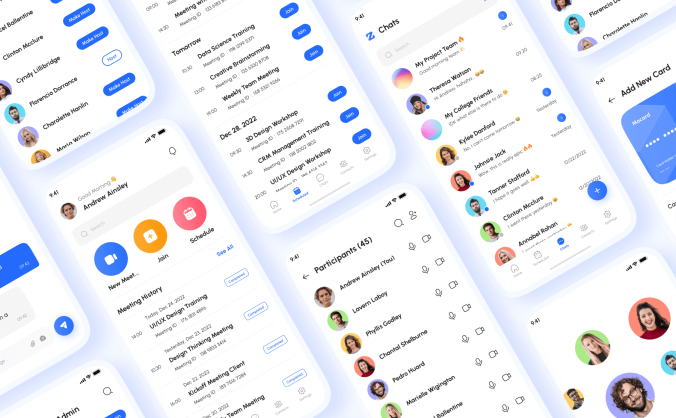 160个蓝色视频会议在线会议主题APP UI界面素材包