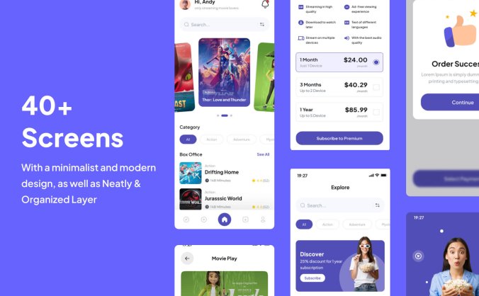 40个紫色电影影评电影票主题APP UI界面素材包