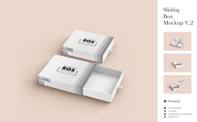 一套逼真质量包装盒设计样机PSD模型素材