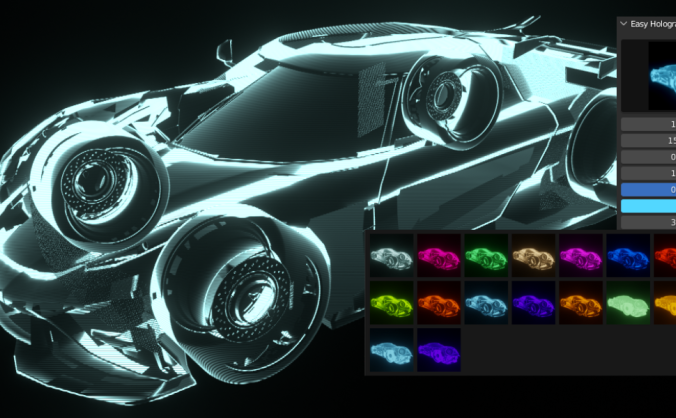 模型全息投影视觉特效Blender插件 Easy Holographic Addon V1