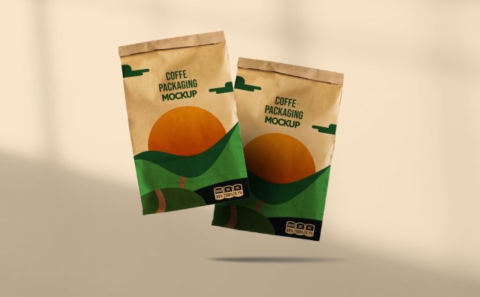 逼真的纸袋咖啡包装设计VI样机PSD素材