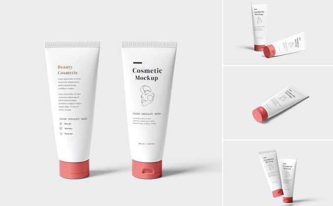 一套简洁干净的化妆品包装设计VI样机PSD素材