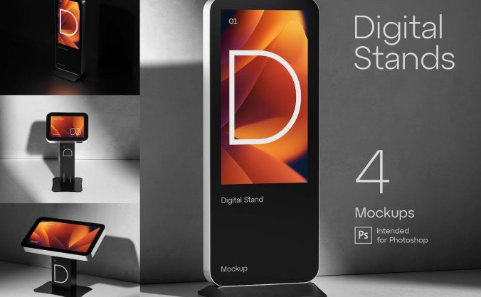 4个数字展台广告机VI设计PSD样机素材包