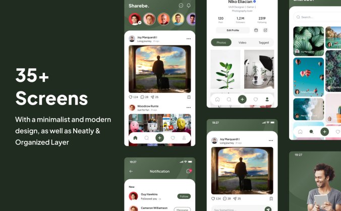 35个绿色社交媒体APP UI界面素材包