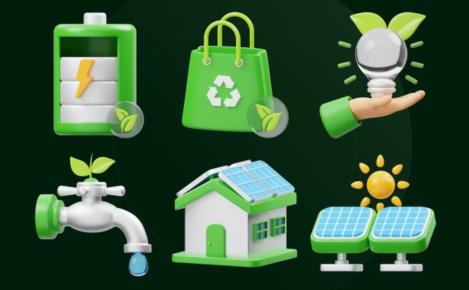 17个绿色生态主题3D图标素材（Blender）