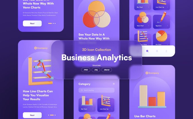 业务数据分析3D图标素材(Blend)