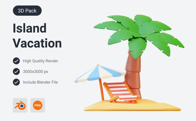 海岛度假主题3D图片模型素材(Blend)