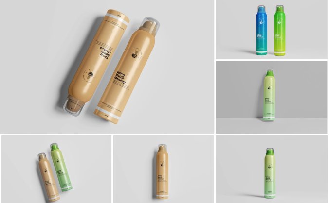 化妆品喷雾瓶包装设计VI样机PSD素材包