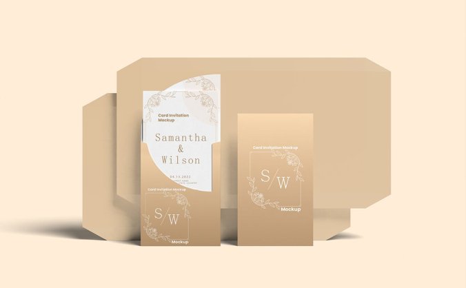 金色高端邀请函名片设计VI样机PSD素材包