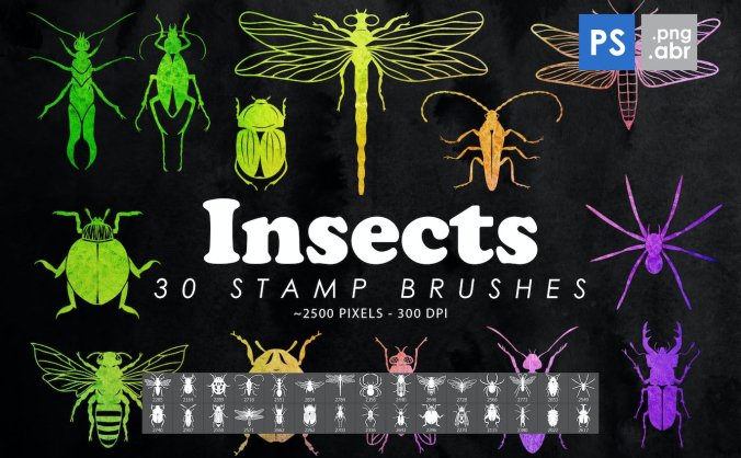 30个昆虫主题Photoshop笔刷素材