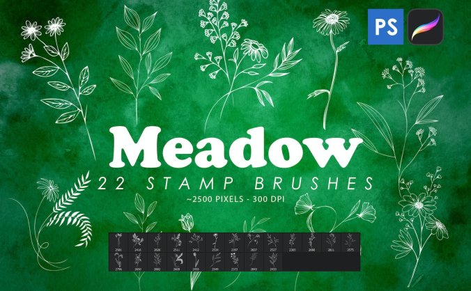 22个草地图章PS笔刷素材