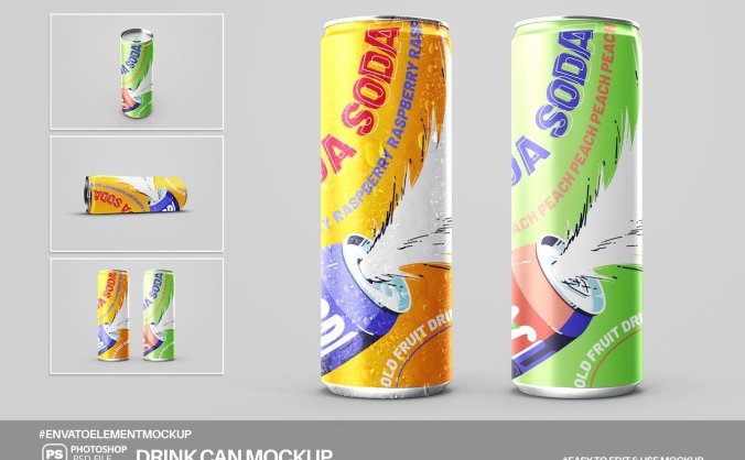 饮料汽水罐包装设计PSD样机素材