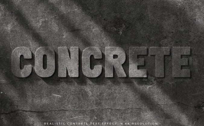 细节逼真的混凝土石材纹理文字效果PS样式素材包