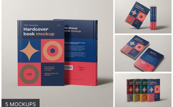 精装硬封书封面设计PSD样机素材