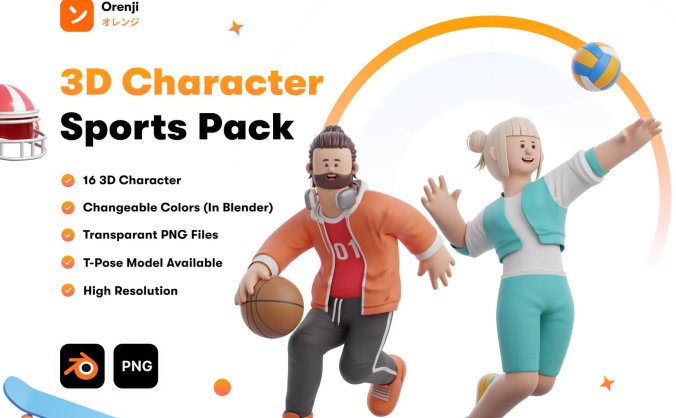 16个3D体育运动角色Blender素材包