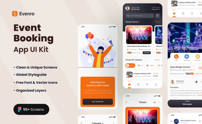 55个橙色充满激情的活动预订主题APP UI界面素材包